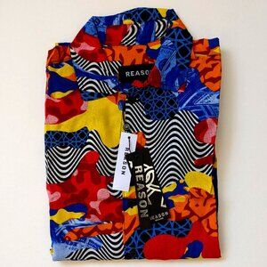 Reason | Wavy Allover Print Short Sleeve Button Up Shirt | S